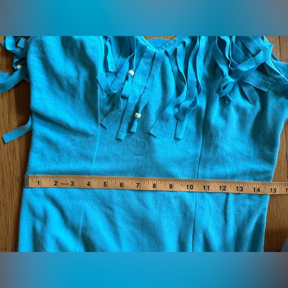 80s Vintage Fredricks of Hollywood Blue Ultra-Suede Fringe Dress - Picture 8 of 10